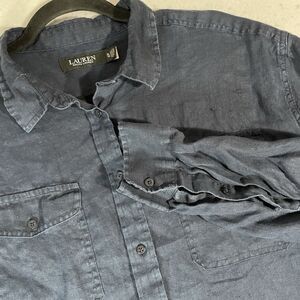 LAUREN Ralph Lauren Black Label Button Up Linen Shirt Women’s XL Black Lagenlook